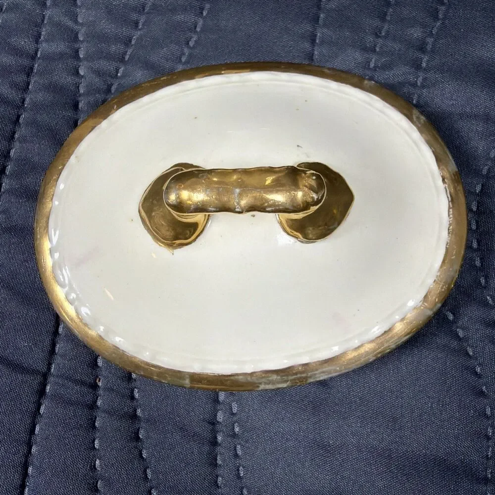 Vintage Porcelain Covered Sugar Bowl Dogwood Flowers Gold Trim Handles Lid